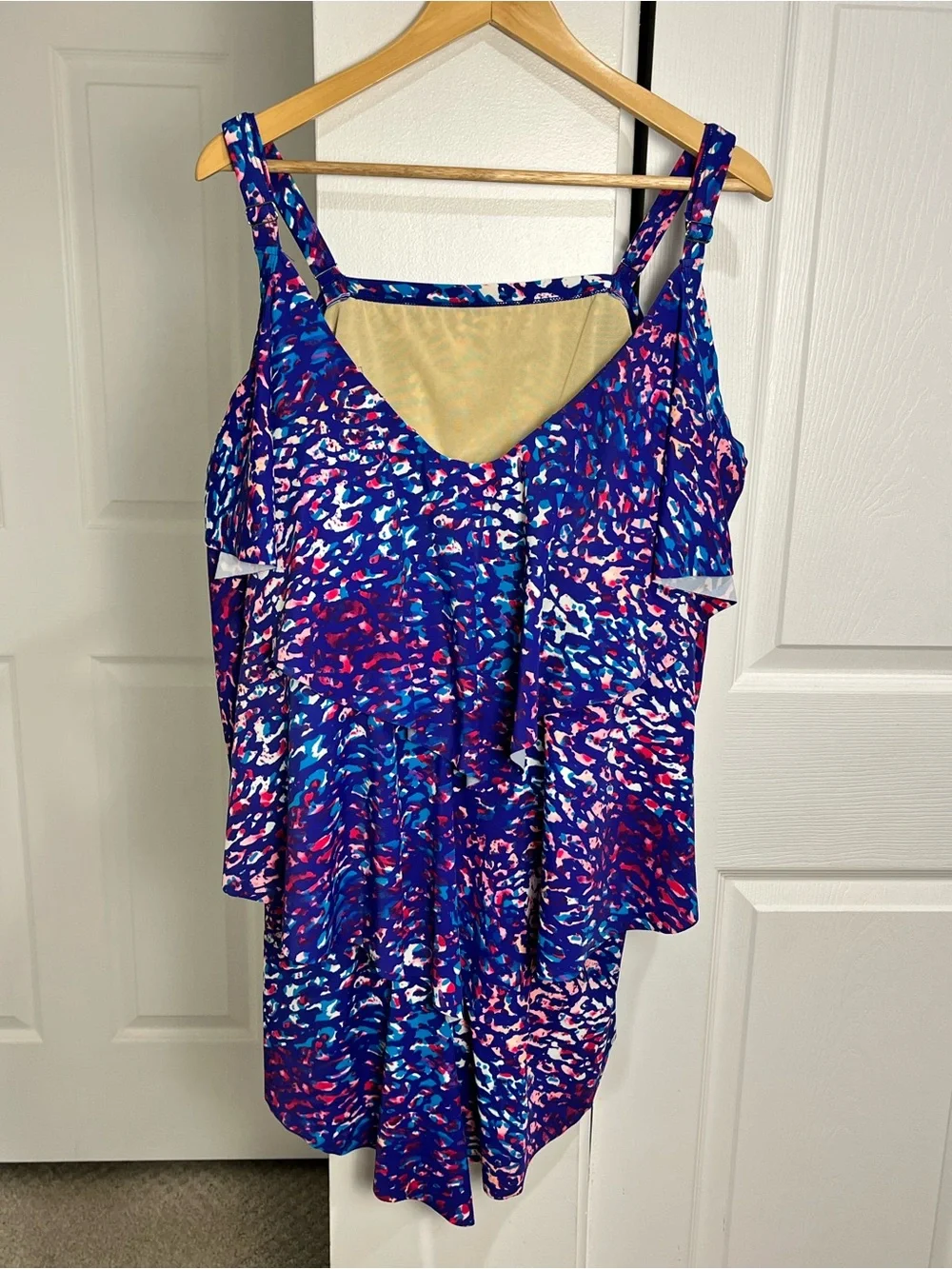 Swimsuits For All Tankini Tank Top Blue Pink Purple  Size 34 Padded Swim EUC